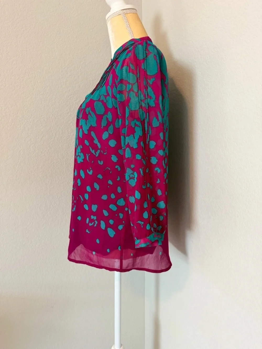 Calvin Klein Teal & Magenta Abstract Animal Print Chiffon Blouse - Picture 5 of 8